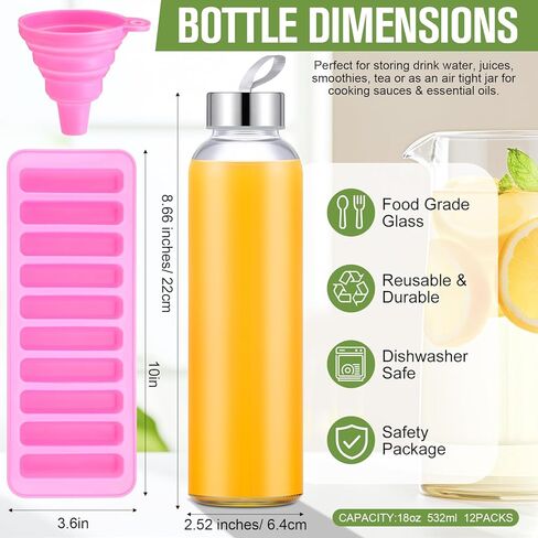 Vesici 12 مجموعة زجاجات مياه زجاجية شفافة سعة 18 أونصة مع أغطية زجاجات عصير زجاجية قابلة لإعادة الاستخدام مع أكمام حماية ملونة وأغطية مقاومة للتسرب من الفولاذ المقاوم للصدأ لعصير الحليب وعصير المشروبات والشاي in Kuwait