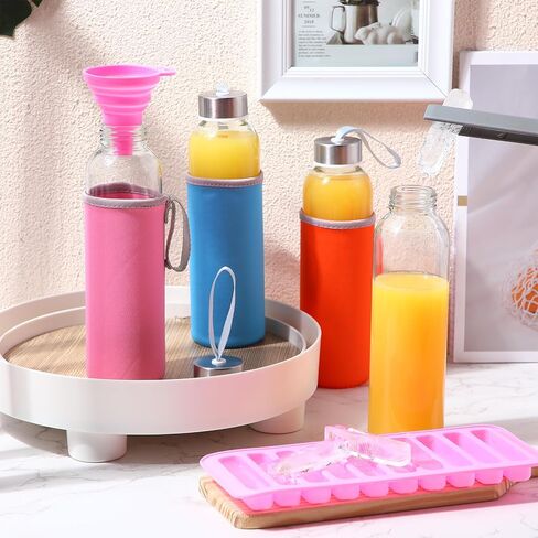 Vesici 12 مجموعة زجاجات مياه زجاجية شفافة سعة 18 أونصة مع أغطية زجاجات عصير زجاجية قابلة لإعادة الاستخدام مع أكمام حماية ملونة وأغطية مقاومة للتسرب من الفولاذ المقاوم للصدأ لعصير الحليب وعصير المشروبات والشاي in Kuwait