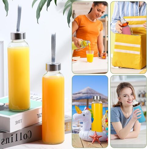 Vesici 12 مجموعة زجاجات مياه زجاجية شفافة سعة 18 أونصة مع أغطية زجاجات عصير زجاجية قابلة لإعادة الاستخدام مع أكمام حماية ملونة وأغطية مقاومة للتسرب من الفولاذ المقاوم للصدأ لعصير الحليب وعصير المشروبات والشاي in Kuwait