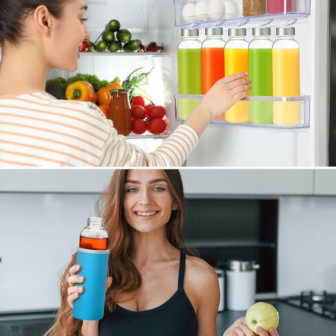 Vesici 12 مجموعة زجاجات مياه زجاجية شفافة سعة 18 أونصة مع أغطية زجاجات عصير زجاجية قابلة لإعادة الاستخدام مع أكمام حماية ملونة وأغطية مقاومة للتسرب من الفولاذ المقاوم للصدأ لعصير الحليب وعصير المشروبات والشاي in Kuwait