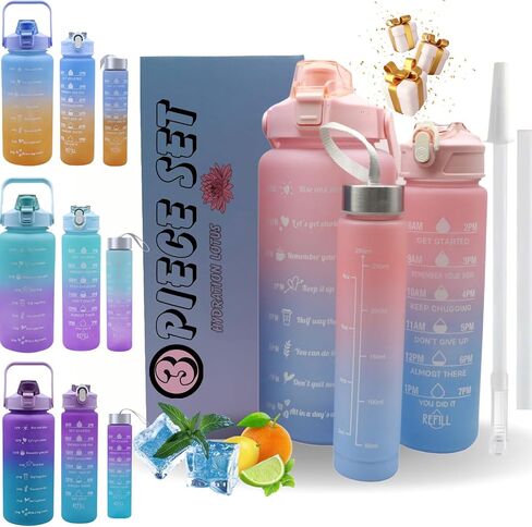 3 Piece Set Large Gallon Water Bottle with Straw & Motivational Time Maker and Strap Half Gallon Water Bottle, Small Water Bottles for Christmas, School, Gym in Saudi Arabia