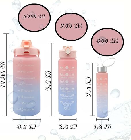 3 Piece Set Large Gallon Water Bottle with Straw & Motivational Time Maker and Strap Half Gallon Water Bottle, Small Water Bottles for Christmas, School, Gym in Saudi Arabia