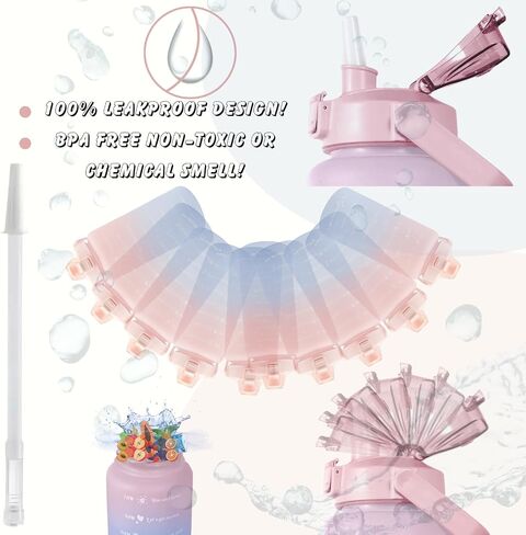 3 Piece Set Large Gallon Water Bottle with Straw & Motivational Time Maker and Strap Half Gallon Water Bottle, Small Water Bottles for Christmas, School, Gym in Saudi Arabia