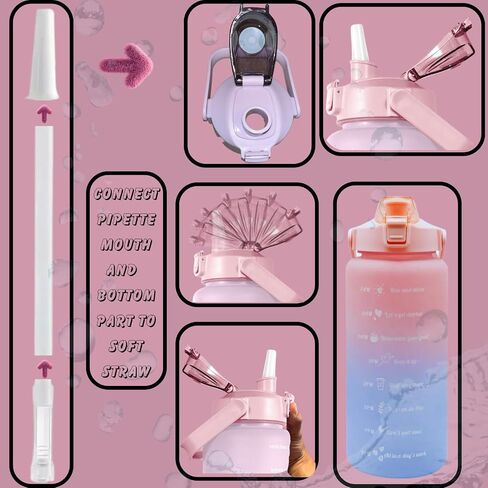 3 Piece Set Large Gallon Water Bottle with Straw & Motivational Time Maker and Strap Half Gallon Water Bottle, Small Water Bottles for Christmas, School, Gym in Saudi Arabia