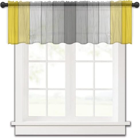 ستارة شفافة - ألواح شفافة من الفوال مرشحة للضوء باللون الرمادي الأصفر، ستائر نافذة جيب خشبية رمادية اللون لمنزل المزرعة لغرفة النوم/غرفة المعيشة/المطبخ، 54 بوصة عرض × 18 لتر in Kuwait