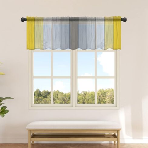 ستارة شفافة - ألواح شفافة من الفوال مرشحة للضوء باللون الرمادي الأصفر، ستائر نافذة جيب خشبية رمادية اللون لمنزل المزرعة لغرفة النوم/غرفة المعيشة/المطبخ، 54 بوصة عرض × 18 لتر in Kuwait