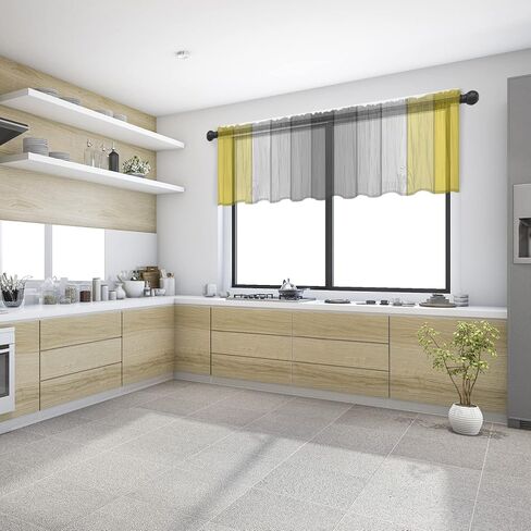 ستارة شفافة - ألواح شفافة من الفوال مرشحة للضوء باللون الرمادي الأصفر، ستائر نافذة جيب خشبية رمادية اللون لمنزل المزرعة لغرفة النوم/غرفة المعيشة/المطبخ، 54 بوصة عرض × 18 لتر in Kuwait