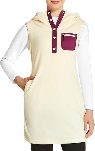 FitsT4 سترة رياضية نسائية من الصوف سترة بدون أكمام سترة سترة بأزرار حتى فستان حراري مع جيوب in Kuwait