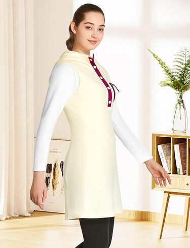 FitsT4 سترة رياضية نسائية من الصوف سترة بدون أكمام سترة سترة بأزرار حتى فستان حراري مع جيوب in Kuwait