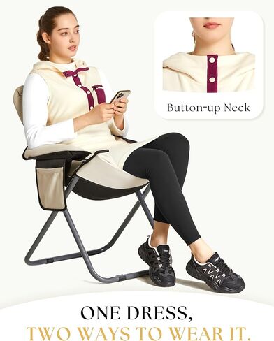 FitsT4 سترة رياضية نسائية من الصوف سترة بدون أكمام سترة سترة بأزرار حتى فستان حراري مع جيوب in Kuwait