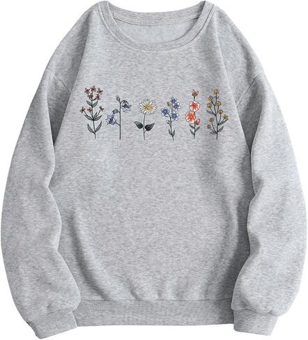 GORGLITTER Women's Floral Print Thermal Lined Sweatshirt Long Sleeve Crewneck Pullover Top in Saudi Arabia