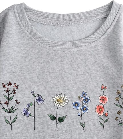 GORGLITTER Women's Floral Print Thermal Lined Sweatshirt Long Sleeve Crewneck Pullover Top in Saudi Arabia