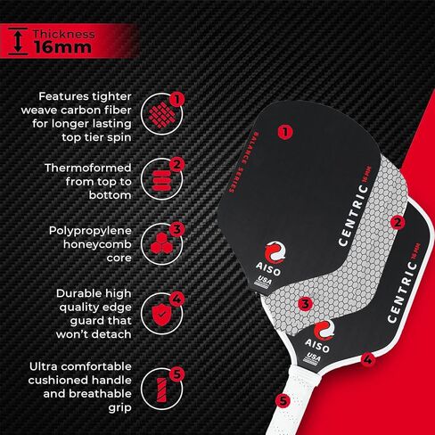 Aiso Centric 16MM | Thermoformed T700 Carbon Fiber Paddle with Foam Injection | 5.3'' Elongated Handle in Saudi Arabia