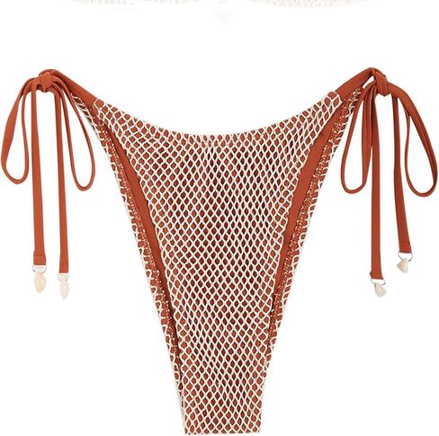 ZAFUL Bikini Bottoms for Women Fishnet Tie Side String Bathing Suit Bottoms Tanga High Cut Swimsuit Bottom in Kuwait