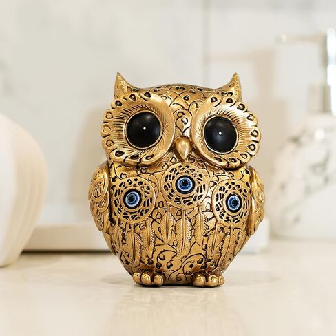 Owl Statue Home Decor Accents With Evil Eye.White Owl decor For Bookshelf,Bedroom,Living Room,Office,Table and Shelf.Vintage Owl Figurines Gifts For Owl And Birds Lover.Cute Small Animal Sculptures. in Kuwait
