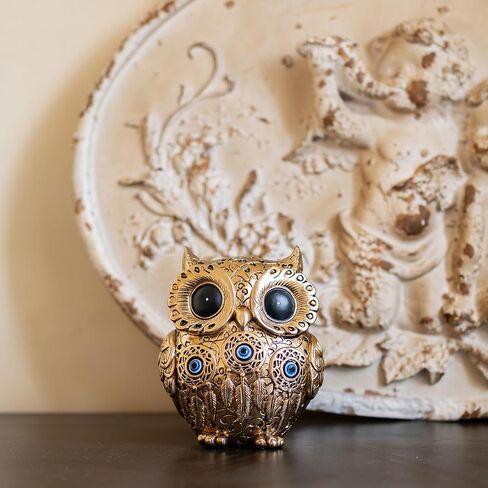 Owl Statue Home Decor Accents With Evil Eye.White Owl decor For Bookshelf,Bedroom,Living Room,Office,Table and Shelf.Vintage Owl Figurines Gifts For Owl And Birds Lover.Cute Small Animal Sculptures. in Kuwait