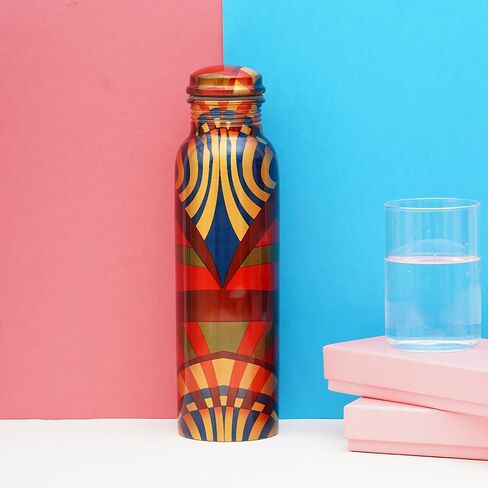 زجاجة مياه نحاسية من كرافت تريد، سعة 32 أونصة، وعاء نحاسي نقي أيورفيدي كبير جدًا للشرب - زجاجة مياه مضادة للتسرب أقل من الأيورفيدا الهندية ذات الفوائد الصحية للمكتب والفندق وصالة الألعاب الرياضية in Kuwait