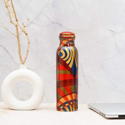 زجاجة مياه نحاسية من كرافت تريد، سعة 32 أونصة، وعاء نحاسي نقي أيورفيدي كبير جدًا للشرب - زجاجة مياه مضادة للتسرب أقل من الأيورفيدا الهندية ذات الفوائد الصحية للمكتب والفندق وصالة الألعاب الرياضية in Kuwait