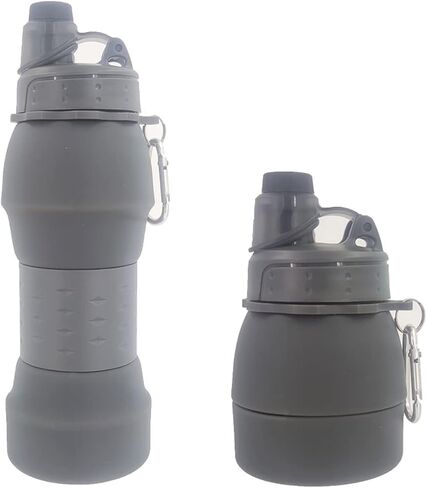 Collapsible Lightweight Water Bottle, Food-Grade Silicone BPA Free, Foldable Portable Leak Proof Office Sports Travel Gym Camping Hiking Cycling Water Bottle with Vertical Hook (Gray) in Saudi Arabia