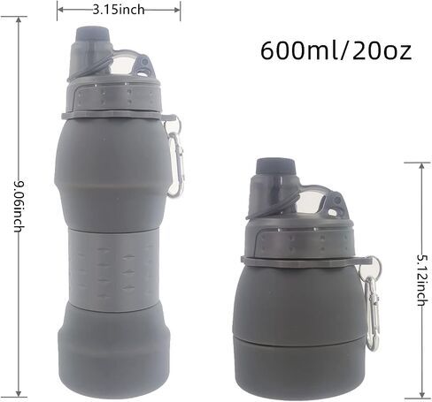 Collapsible Lightweight Water Bottle, Food-Grade Silicone BPA Free, Foldable Portable Leak Proof Office Sports Travel Gym Camping Hiking Cycling Water Bottle with Vertical Hook (Gray) in Saudi Arabia