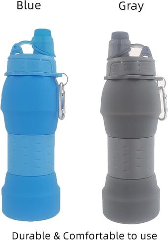 Collapsible Lightweight Water Bottle, Food-Grade Silicone BPA Free, Foldable Portable Leak Proof Office Sports Travel Gym Camping Hiking Cycling Water Bottle with Vertical Hook (Gray) in Saudi Arabia