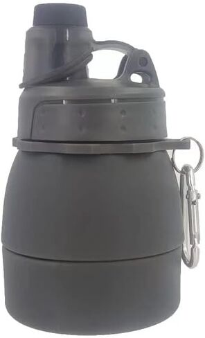 Collapsible Lightweight Water Bottle, Food-Grade Silicone BPA Free, Foldable Portable Leak Proof Office Sports Travel Gym Camping Hiking Cycling Water Bottle with Vertical Hook (Gray) in Saudi Arabia