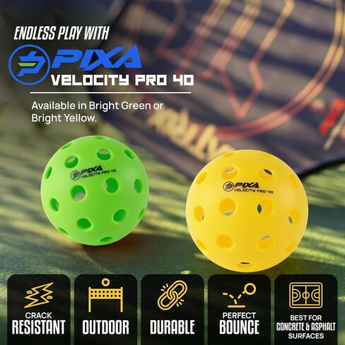 كرة مخلل PIXA Velocity Pro 40 مصبوبة بالحقن في الهواء الطلق - معتمدة من الولايات المتحدة الأمريكية، لعب البطولة، كرات مخلل متينة في الهواء الطلق، ارتداد متسق، طيران سلس، مثالية للعب التنافسي - عبوات من 3، 6، 12 in Kuwait