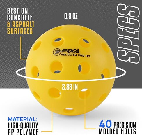 كرة مخلل PIXA Velocity Pro 40 مصبوبة بالحقن في الهواء الطلق - معتمدة من الولايات المتحدة الأمريكية، لعب البطولة، كرات مخلل متينة في الهواء الطلق، ارتداد متسق، طيران سلس، مثالية للعب التنافسي - عبوات من 3، 6، 12 in Kuwait