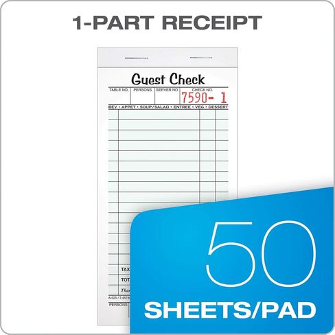 Adams Guest Check Pads, Single Part, Perforated Guest Receipt, 8.6 x 17.2 cm, 50 Sheets per Pad, 10 Pack (525SW) in Saudi Arabia