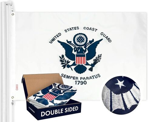 G128 US Coast Guard Flag | 3x5 Ft | Double ToughWeave Series Double Sided Embroidered 210D Polyester | Military Flag, Embroidered Design, Indoor/Outdoor, Brass Grommets, Heavy Duty, 3-ply in Saudi Arabia