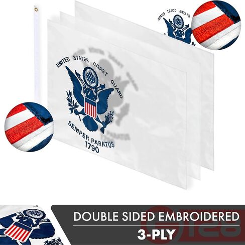 G128 US Coast Guard Flag | 3x5 Ft | Double ToughWeave Series Double Sided Embroidered 210D Polyester | Military Flag, Embroidered Design, Indoor/Outdoor, Brass Grommets, Heavy Duty, 3-ply in Saudi Arabia