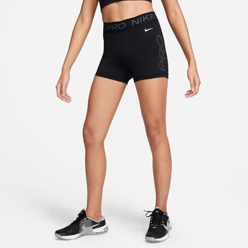 شورت جرافيك للنساء من Nike Pro متوسط ​​الارتفاع 3 بوصات (أسود/أنثراسايت/أبيض، FN3141-010) in Saudi Arabia