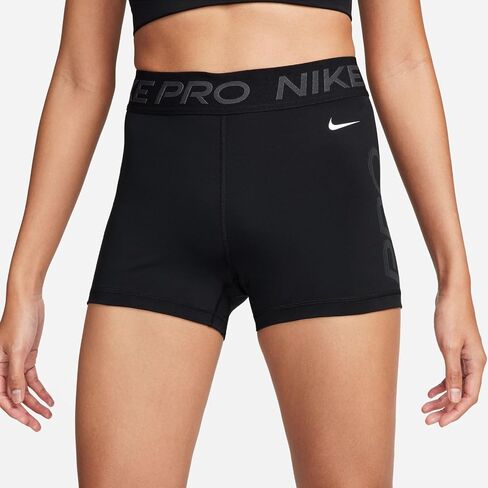 شورت جرافيك للنساء من Nike Pro متوسط ​​الارتفاع 3 بوصات (أسود/أنثراسايت/أبيض، FN3141-010) in Saudi Arabia