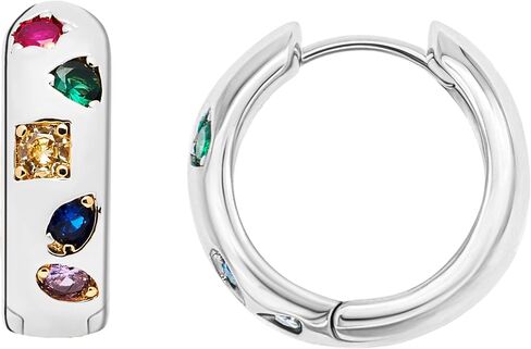18K Gold Plated Small Chunky Hoops Earrings, Multi-Colored Cubic Zirconia Hoop Huggie Earrings, Thick Lightweight Gold Hoop Earrings for Women, 925 Sterling Silver Post Huggie for Women Girls in Saudi Arabia