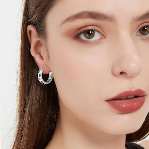 18K Gold Plated Small Chunky Hoops Earrings, Multi-Colored Cubic Zirconia Hoop Huggie Earrings, Thick Lightweight Gold Hoop Earrings for Women, 925 Sterling Silver Post Huggie for Women Girls in Saudi Arabia