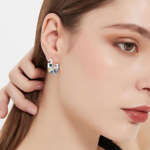 18K Gold Plated Small Chunky Hoops Earrings, Multi-Colored Cubic Zirconia Hoop Huggie Earrings, Thick Lightweight Gold Hoop Earrings for Women, 925 Sterling Silver Post Huggie for Women Girls in Saudi Arabia