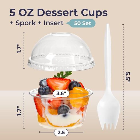 [50 Pack] 12 oz Clear Plastic Dessert Cups with Dome Lids, Inserts and Sporks, Disposable Parfait Cups with Lids, Fruits Cups No Hole, Party Containers for Yogurt, Ice Cream, Snacks, Pudding in Kuwait