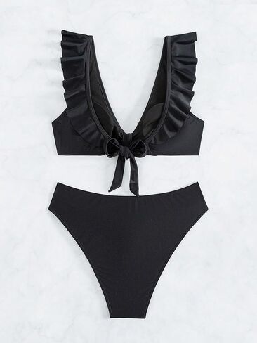 SOLY HUX Women's Ruffle Trim V Neck Bikini Sets Two Piece Swimsuit Bathing Suits in Saudi Arabia