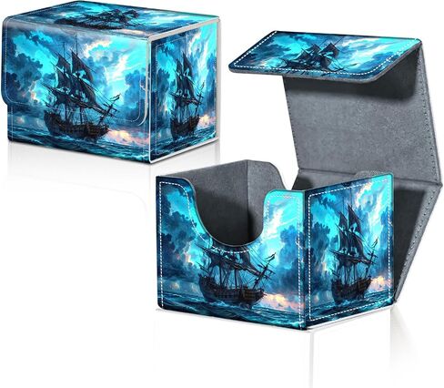 Card Deck Box for MTG Trading Cards with Magnetic Closure,Premium Card Storage Box Case Cover for TCG CCG Magic Cards,Blue Pirate Ship in Kuwait