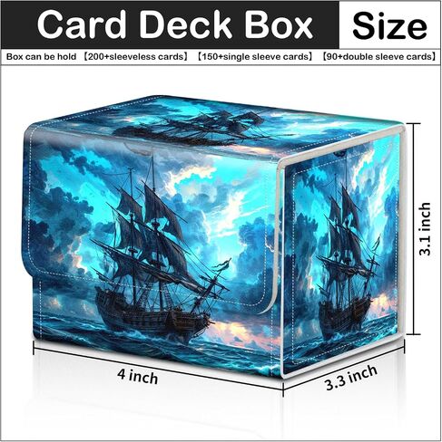 Card Deck Box for MTG Trading Cards with Magnetic Closure,Premium Card Storage Box Case Cover for TCG CCG Magic Cards,Blue Pirate Ship in Kuwait