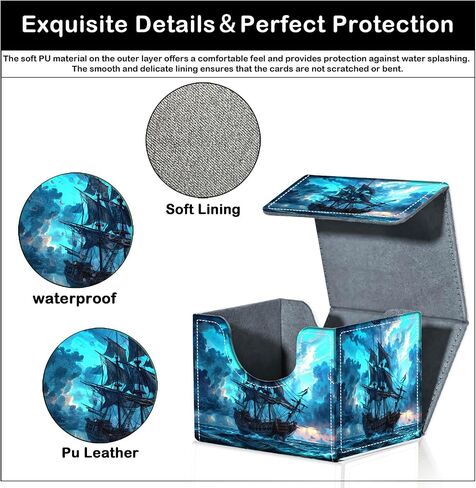 Card Deck Box for MTG Trading Cards with Magnetic Closure,Premium Card Storage Box Case Cover for TCG CCG Magic Cards,Blue Pirate Ship in Kuwait
