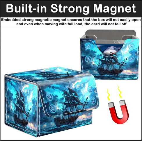 Card Deck Box for MTG Trading Cards with Magnetic Closure,Premium Card Storage Box Case Cover for TCG CCG Magic Cards,Blue Pirate Ship in Kuwait