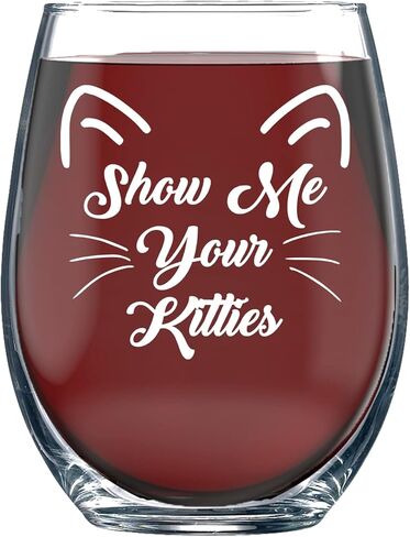 Funnwear Show Me your Kitties - أواني زجاجية لمحبي القطط بحجم 15 أونصة مثالية للأم، والسيدة المجنونة، وأم الفراء من الابنة، والزوج، والنانا، والأب، والنساء، والأصدقاء، والأخوات، والفتيات، شفافة in Kuwait