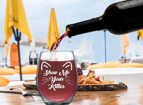 Funnwear Show Me your Kitties - أواني زجاجية لمحبي القطط بحجم 15 أونصة مثالية للأم، والسيدة المجنونة، وأم الفراء من الابنة، والزوج، والنانا، والأب، والنساء، والأصدقاء، والأخوات، والفتيات، شفافة in Kuwait