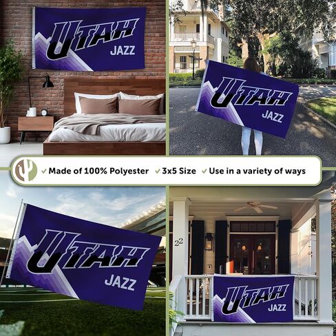 Desert Cactus Utah Jazz Flag NBA 100% Polyester Indoor Outdoor 3x5 feet National Basketball Association Team Flags (Flag City Edition 2023 A) in Saudi Arabia