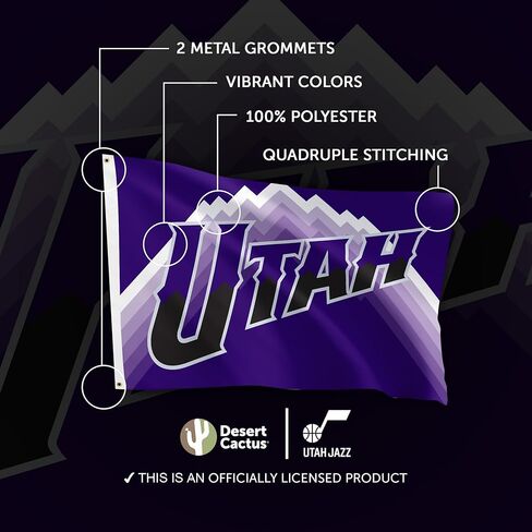 Desert Cactus Utah Jazz Flag NBA 100% Polyester Indoor Outdoor 3x5 feet National Basketball Association Team Flags (Flag City Edition 2023 A) in Saudi Arabia