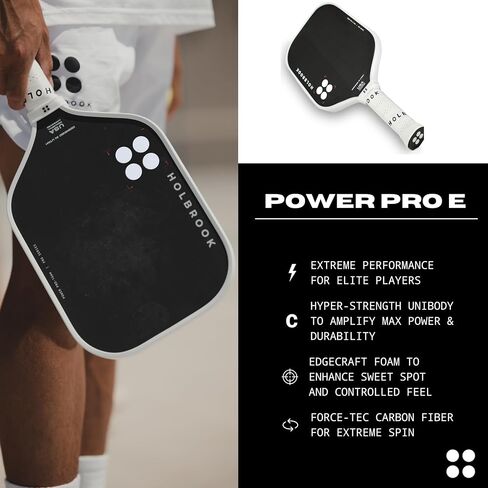 مجاديف Holbrook Pickleball - Power Pro (سلسلة Pro) Elite USAPA مجداف كرة Pickleball مع سطح من ألياف الكربون، قلب من مادة البولي بروبيلين الإسفنجي من Edgecraft، لمسة يمكن التحكم فيها، الطاقة والدوران in Kuwait