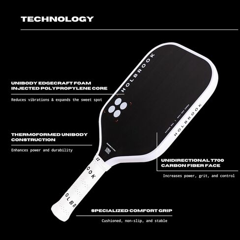 مجاديف Holbrook Pickleball - Power Pro (سلسلة Pro) Elite USAPA مجداف كرة Pickleball مع سطح من ألياف الكربون، قلب من مادة البولي بروبيلين الإسفنجي من Edgecraft، لمسة يمكن التحكم فيها، الطاقة والدوران in Kuwait