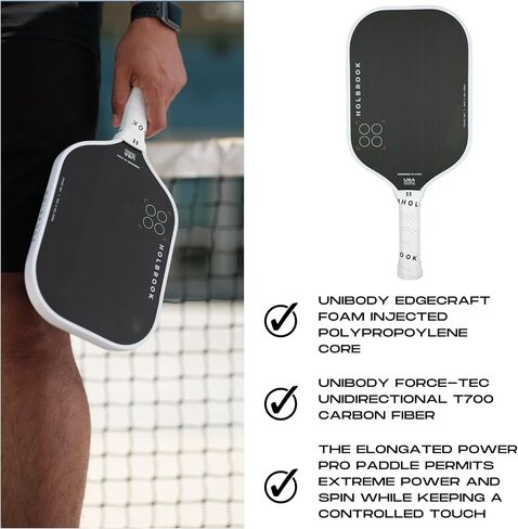 مجاديف Holbrook Pickleball - Power Pro (سلسلة Pro) Elite USAPA مجداف كرة Pickleball مع سطح من ألياف الكربون، قلب من مادة البولي بروبيلين الإسفنجي من Edgecraft، لمسة يمكن التحكم فيها، الطاقة والدوران in Kuwait