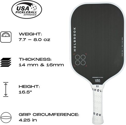 مجاديف Holbrook Pickleball - Power Pro (سلسلة Pro) Elite USAPA مجداف كرة Pickleball مع سطح من ألياف الكربون، قلب من مادة البولي بروبيلين الإسفنجي من Edgecraft، لمسة يمكن التحكم فيها، الطاقة والدوران in Kuwait